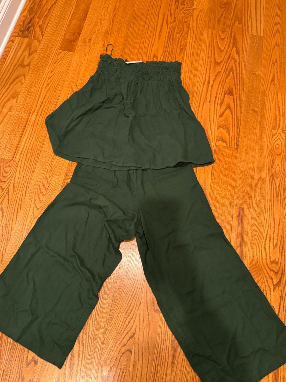 Anthropologie Dark Green Smocked Waist Wide-Leg Set